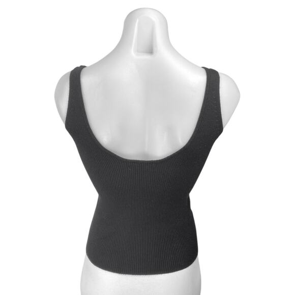 MNG Mango Women's Black Rib Knit Sleeveless V-neck Cami Camisole Crop Tank Top M - Picture 2 of 4